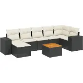 vidaXL 8-delige tuinmeubelset met kussens, zwart, polyrotan