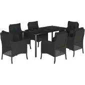 vidaXL 7-delige tuinset met kussens, zwart, van polyrotan