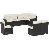 vidaXL 8-delige Loungeset met kussens poly rattan zwart