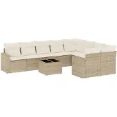 vidaXL 10-delige Loungeset met kussens poly rattan beige