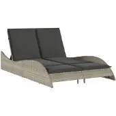 vidaXL Ligbed met kussens 114x205x73 cm poly rattan lichtgrijs