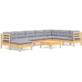 vidaXL 9-delige loungeset voor de tuin met grijze kussens, gemaakt van massief grenenhout
