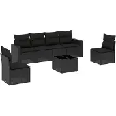 vidaXL 7-delige Loungeset met kussens poly rattan zwart