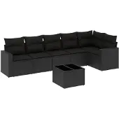 vidaXL 7-delige Loungeset met kussens poly rattan zwart