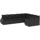 vidaXL 9-delige tuinmeubelset met kussens, zwart, polyrotan