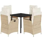 vidaXL 5-delige tuinset met kussens, beige, polyrotan