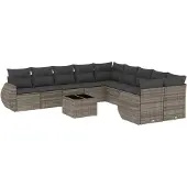 vidaXL 11-delige loungeset voor de tuin met kussens, grijs, polyrotan