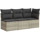 vidaXL Tuinbank 3-zits met kussens poly rattan lichtgrijs