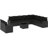 vidaXL 11-delige Loungeset met kussens poly rattan zwart