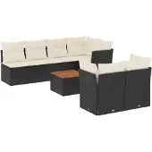 vidaXL 8-delige tuinmeubelset met kussens, zwart, polyrotan
