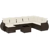 vidaXL 9-delige Loungeset met kussens poly rattan bruin