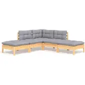 vidaXL 5-delige loungeset voor de tuin met grijze kussens, gemaakt van grenenhout
