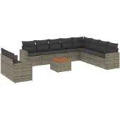 vidaXL 11-delige Loungeset met kussens poly rattan grijs