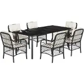 vidaXL 7-delige tuinset met kussens, zwart, van polyrotan