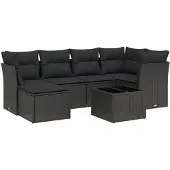 vidaXL 7-delige Loungeset met kussens poly rattan zwart