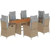 vidaXL 7-delige Tuinset met kussens poly rattan gemengd beige