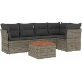 vidaXL 6-delige tuinmeubelset met kussens, grijs, polyrotan