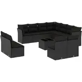 vidaXL 12-delige Loungeset met kussens poly rattan zwart