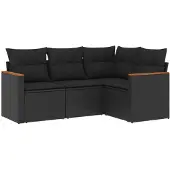 vidaXL 4-delige tuinmeubelset met kussens, zwart, polyrotan