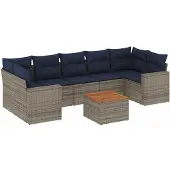 vidaXL 8-delige tuinmeubelset met kussens, grijs, polyrotan