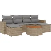 vidaXL 7-delige tuinmeubelset met kussens, beige, van polyrotan