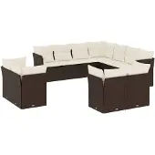 vidaXL 11-delige Loungeset met kussens poly rattan bruin