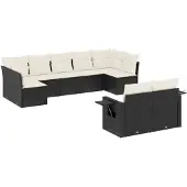 vidaXL 9-delige tuinmeubelset met kussens, zwart, polyrotan