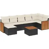 vidaXL 8-delige tuinmeubelset met kussens, zwart, polyrotan
