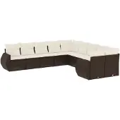 vidaXL 10-delige Loungeset met kussens poly rattan bruin