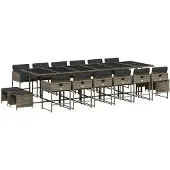 vidaXL 17-delige tuinset met kussens, grijs, polyrotan
