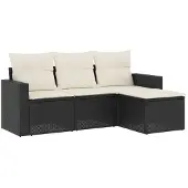 vidaXL 4-delige tuinmeubelset met kussens, zwart, polyrotan