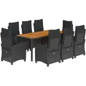 vidaXL 9-delige tuinset met kussens, zwart, van polyrotan