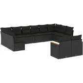 vidaXL 12-delige loungeset voor de tuin met kussens, zwart, polyrotan