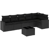 vidaXL 7-delige Loungeset met kussens poly rattan zwart