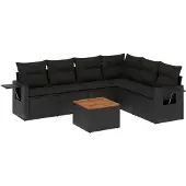 vidaXL 7-delige tuinmeubelset met kussens, zwart, polyrotan