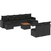 vidaXL 10-delige loungeset voor de tuin met kussens, zwart, polyrotan