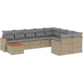 vidaXL 10-delige Loungeset met kussens poly rattan beige
