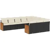 vidaXL 10-delige loungeset voor de tuin met kussens, zwart, polyrotan