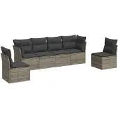 vidaXL 6-delige Loungeset met kussens poly rattan grijs