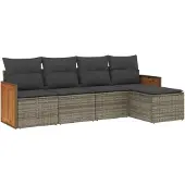 vidaXL 5-delige tuinmeubelset met kussens, grijs, polyrotan