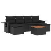 vidaXL 7-delige Loungeset met kussens poly rattan zwart