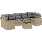 vidaXL 8-delige Loungeset met kussens poly rattan beige