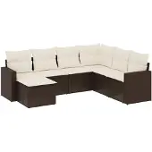 vidaXL 7-delige Loungeset met kussens poly rattan bruin