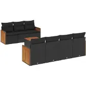 vidaXL 8-delige tuinmeubelset met kussens, zwart, polyrotan