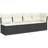 vidaXL Tuinbank 4-zits met kussens poly rattan zwart
