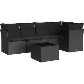 vidaXL 6-delige Loungeset met kussens poly rattan zwart
