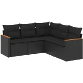 vidaXL 5-delige tuinmeubelset met kussens, zwart, polyrotan