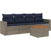 vidaXL 5-delige tuinmeubelset met kussens, grijs, polyrotan