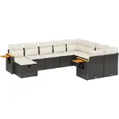 vidaXL 10-delige Loungeset met kussens poly rattan zwart