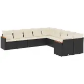 vidaXL 10-delige loungeset voor de tuin met kussens, zwart, polyrotan